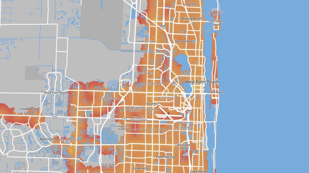 Transit Grade map of West Palm Beach, FL
