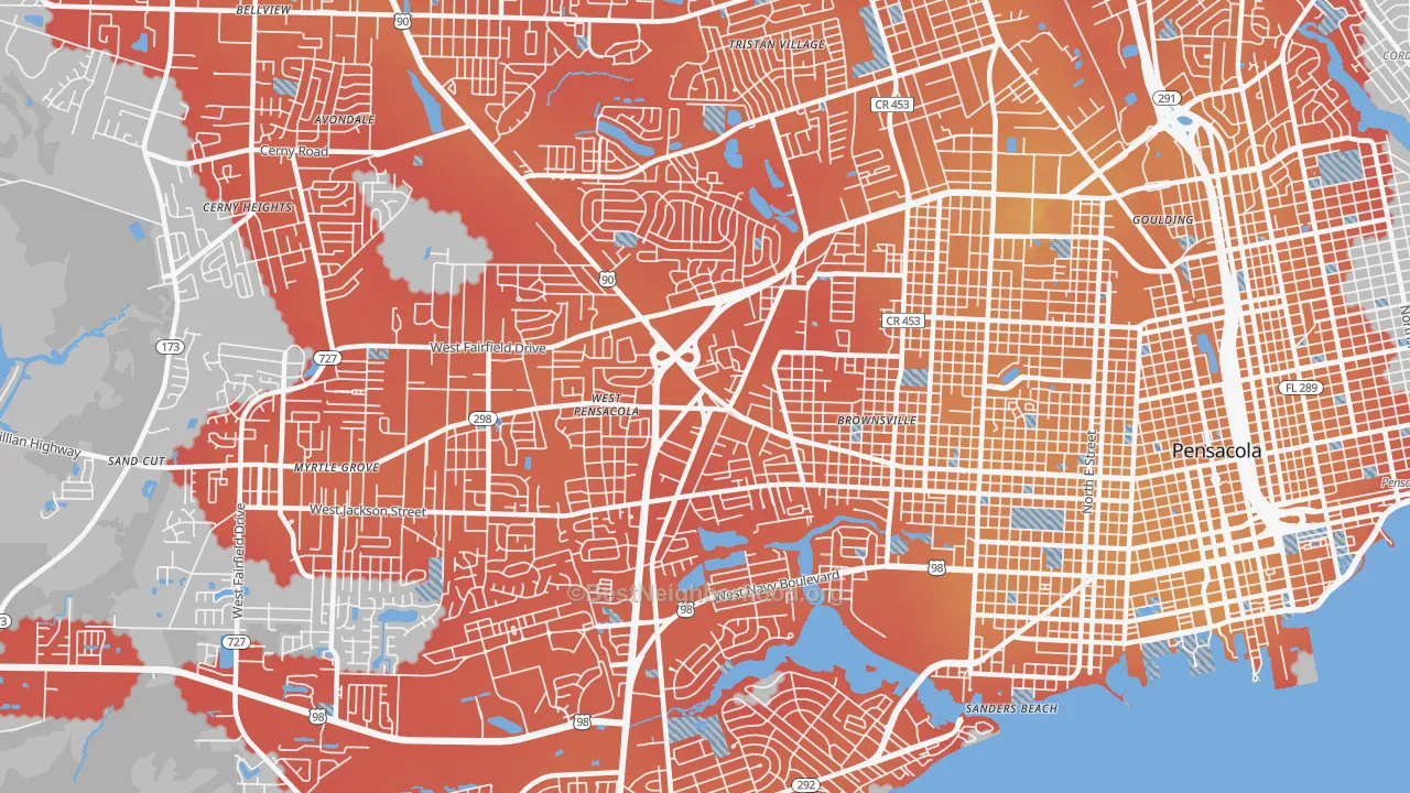 Transit Grade map of West Pensacola, FL