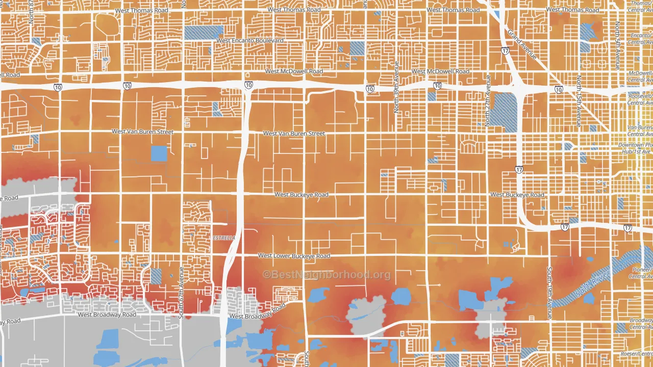Transit Grade map of West Phoenix, Phoenix, AZ