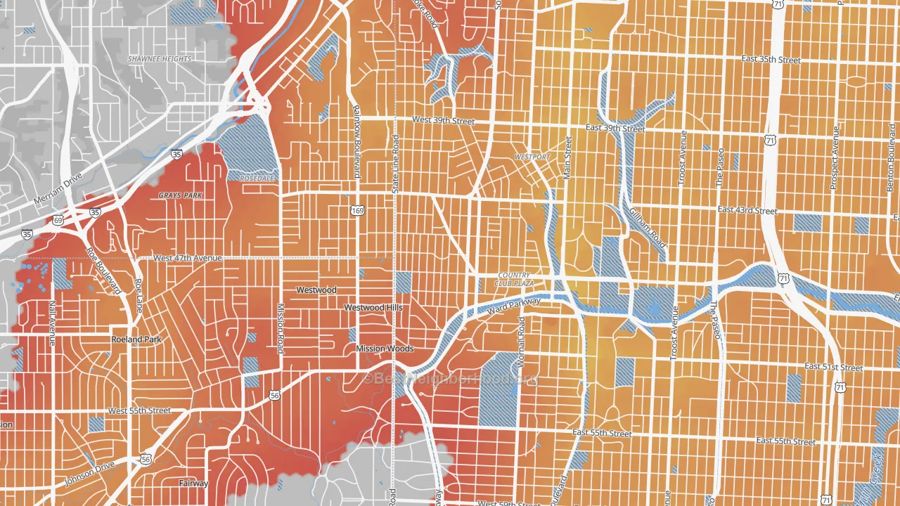 Transit Grade map of West Plaza, Kansas City, MO