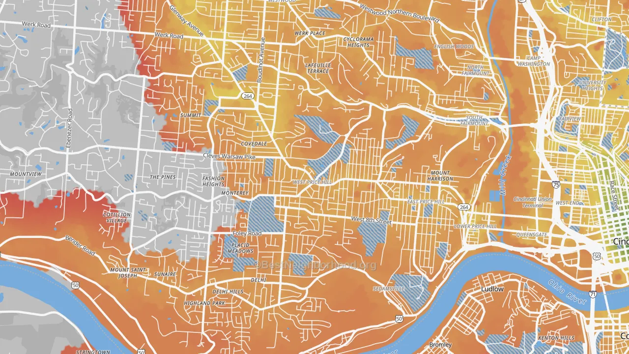 Transit Grade map of West Price Hill, Cincinnati, OH