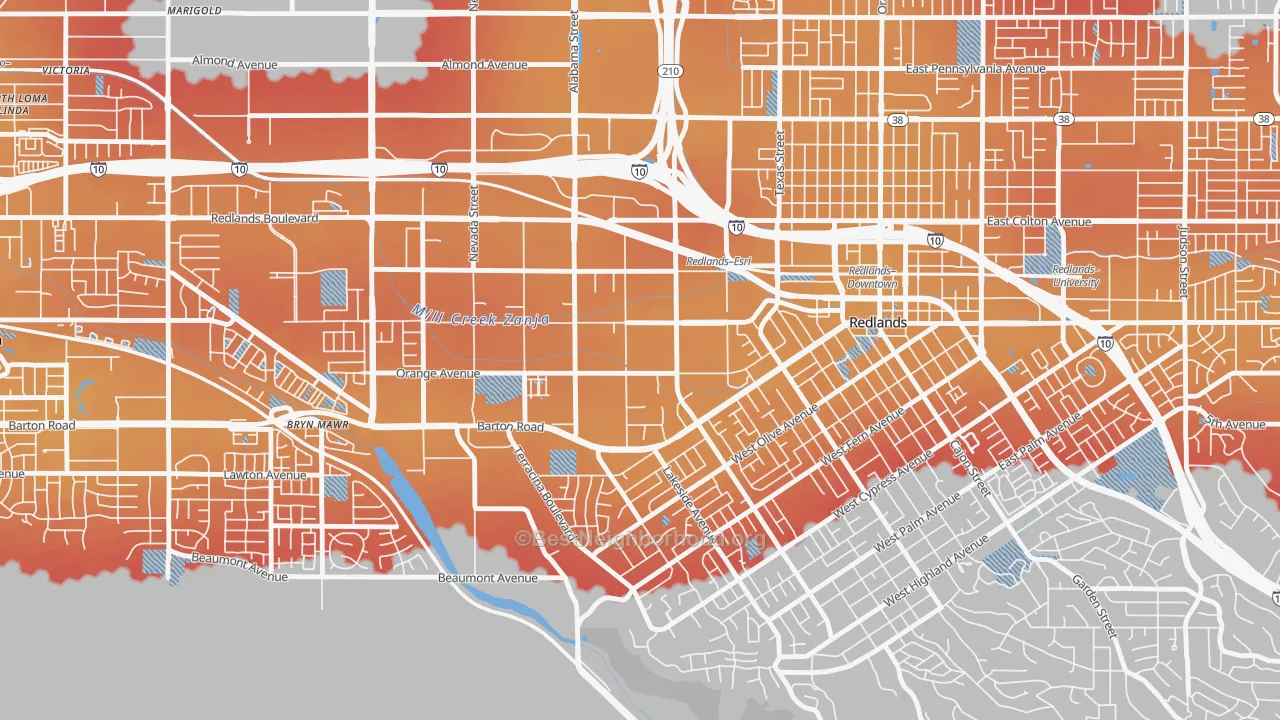 Transit Grade map of West Redlands, Redlands, CA