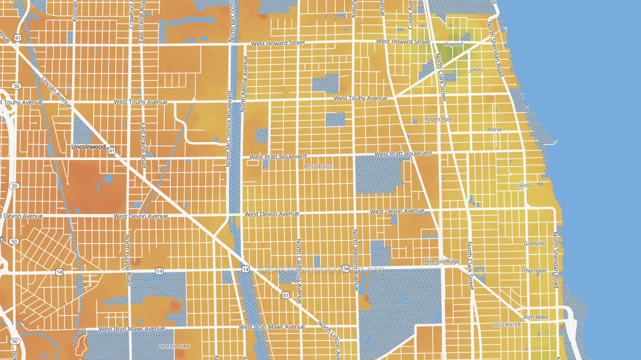 Transit Grade map of West Ridge, Chicago, IL