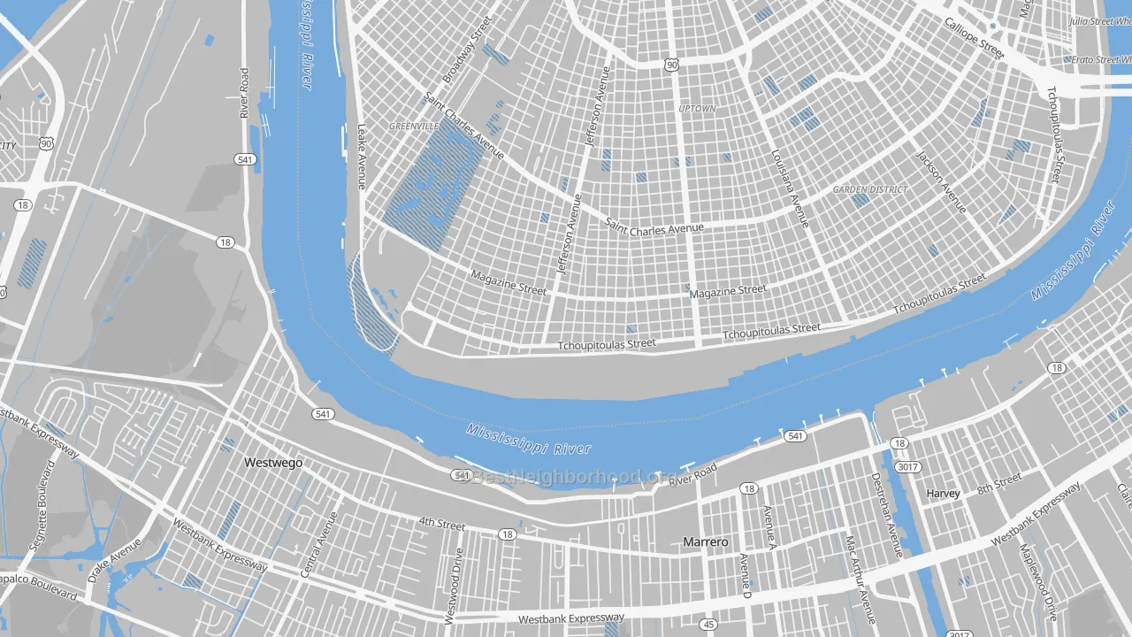 Transit Grade map of West Riverside, New Orleans, LA