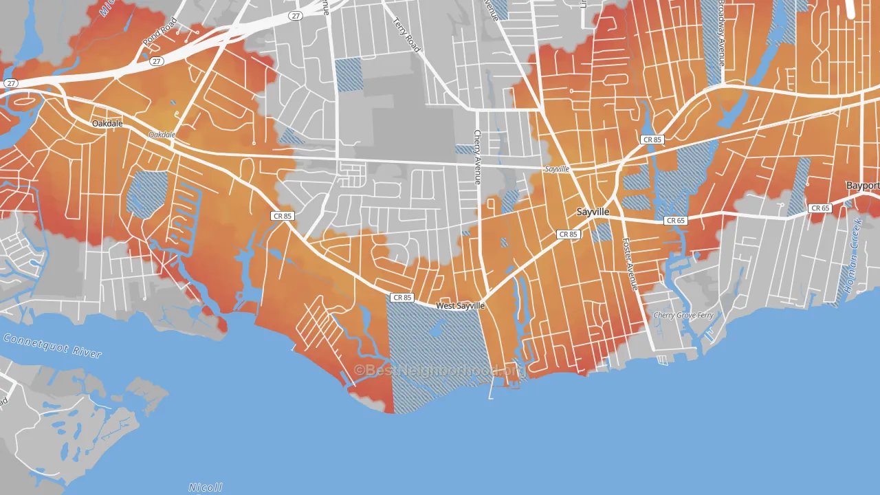 Transit Grade map of West Sayville, NY
