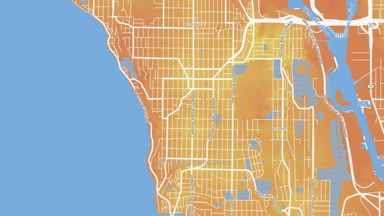 Transit Grade map of West Seattle, Seattle, WA