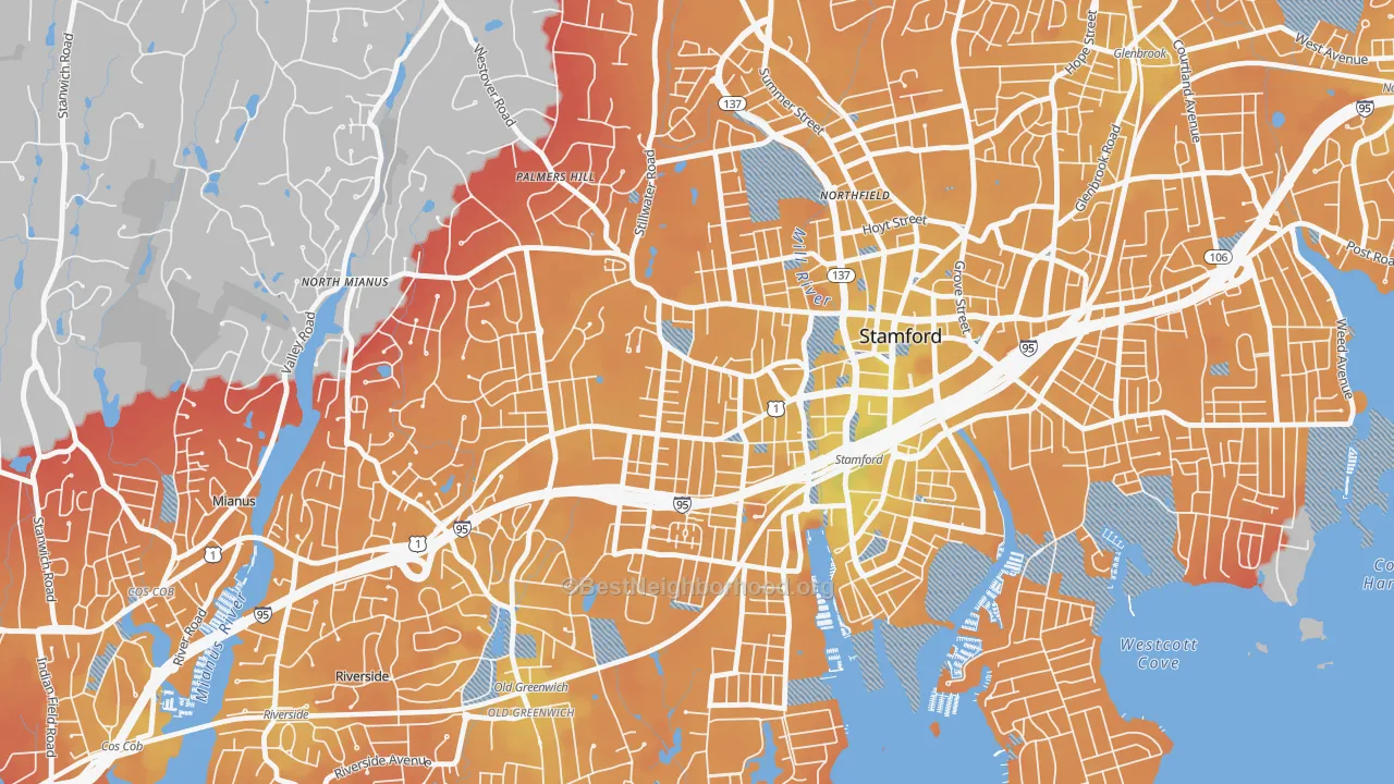 Transit Grade map of West Side, Stamford, CT