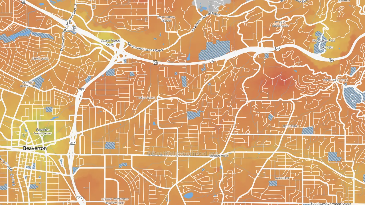 Transit Grade map of West Slope, Beaverton, OR