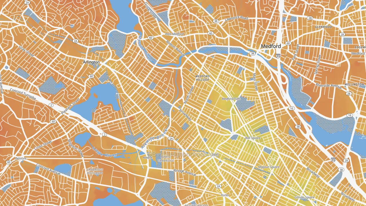 Transit Grade map of West Somerville, Somerville, MA