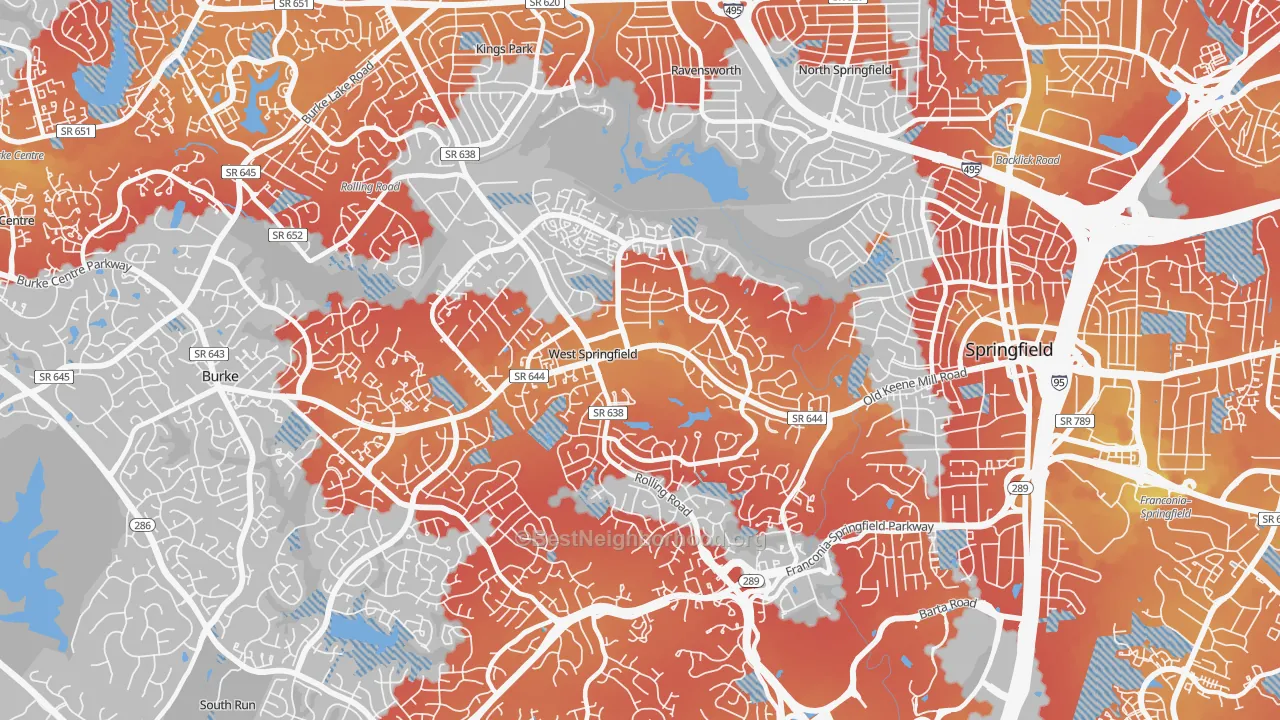 Transit Grade map of West Springfield, VA