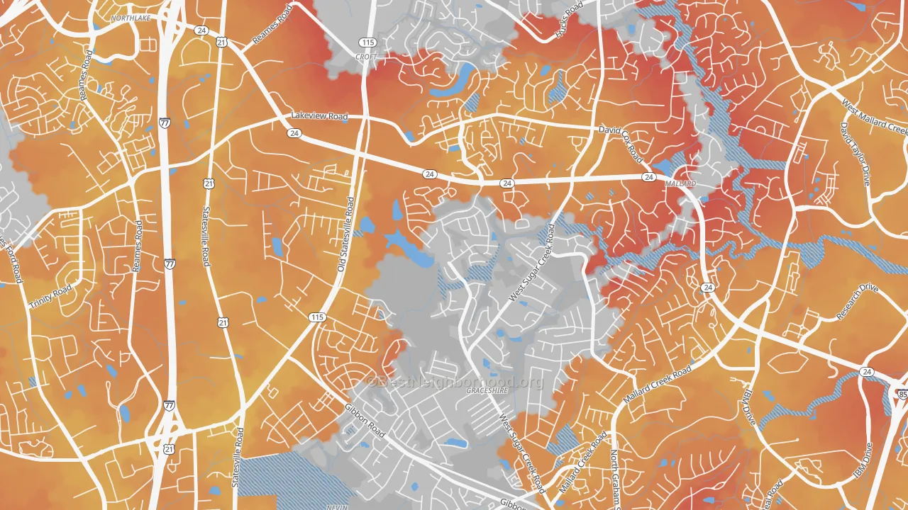 Transit Grade map of West Sugar Creek, Charlotte, NC