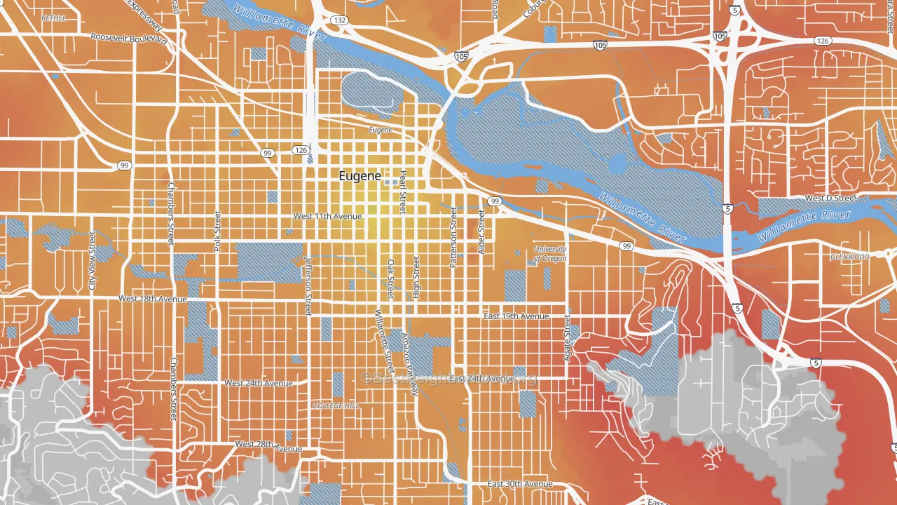 Transit Grade map of West University, Eugene, OR