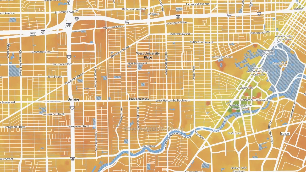 Transit Grade map of West University, Houston, TX