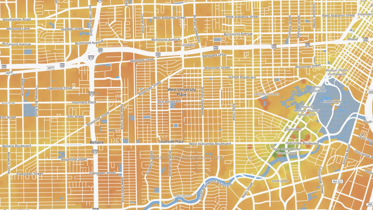 Transit Grade map of West University Place, TX