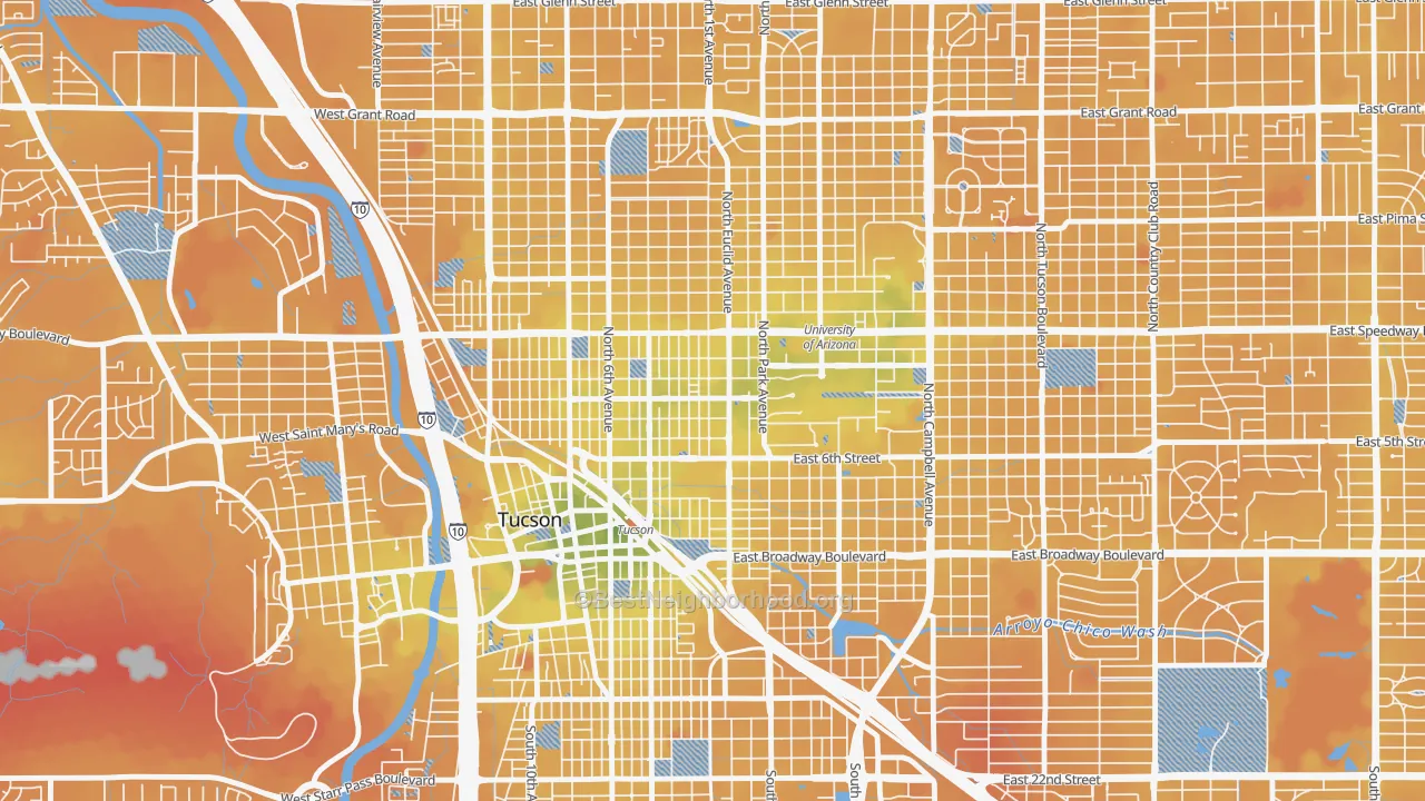 Transit Grade map of West University, Tucson, AZ