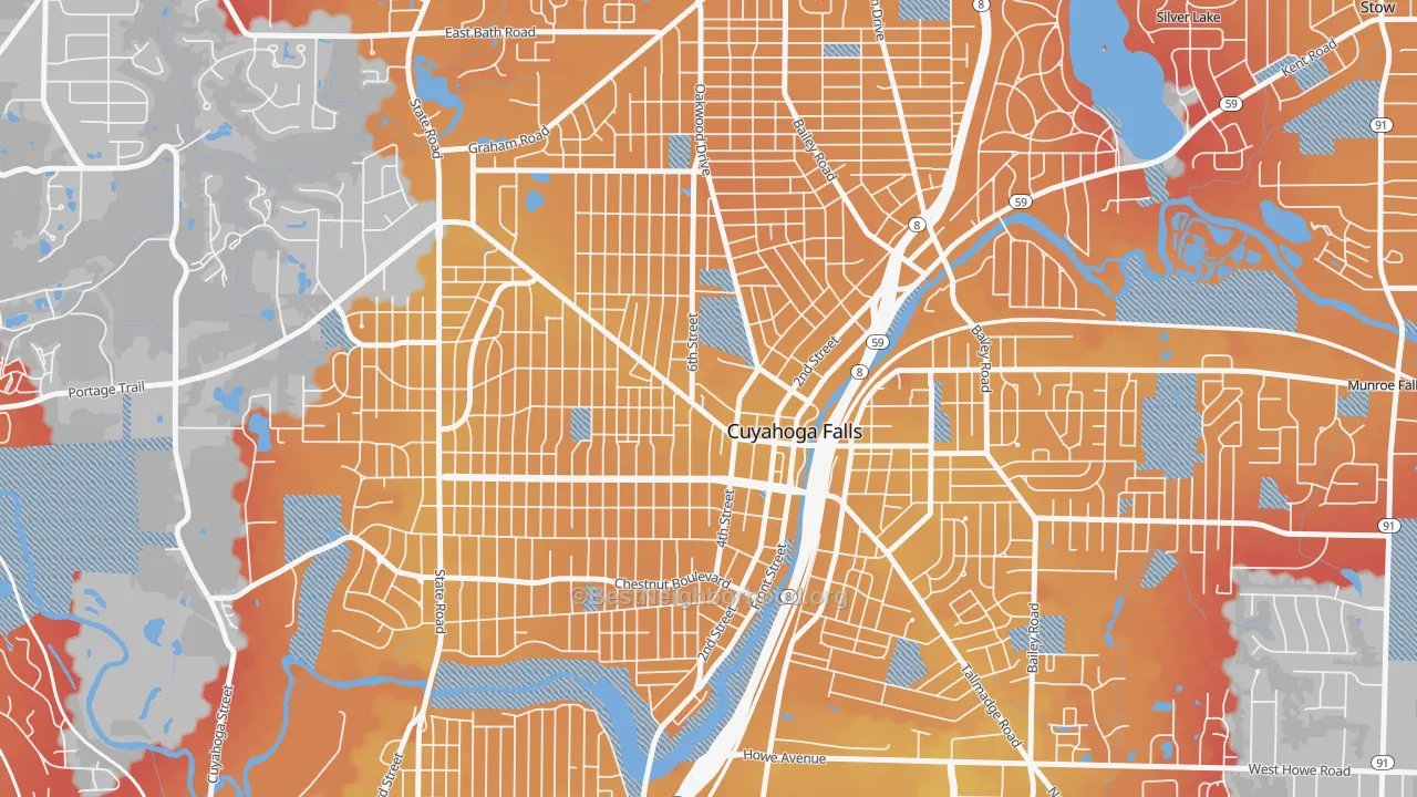 Transit Grade map of West Village, Cuyahoga Falls, OH