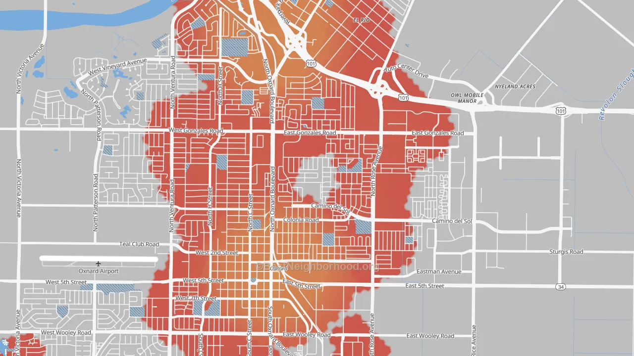 Transit Grade map of West Village, Oxnard, CA