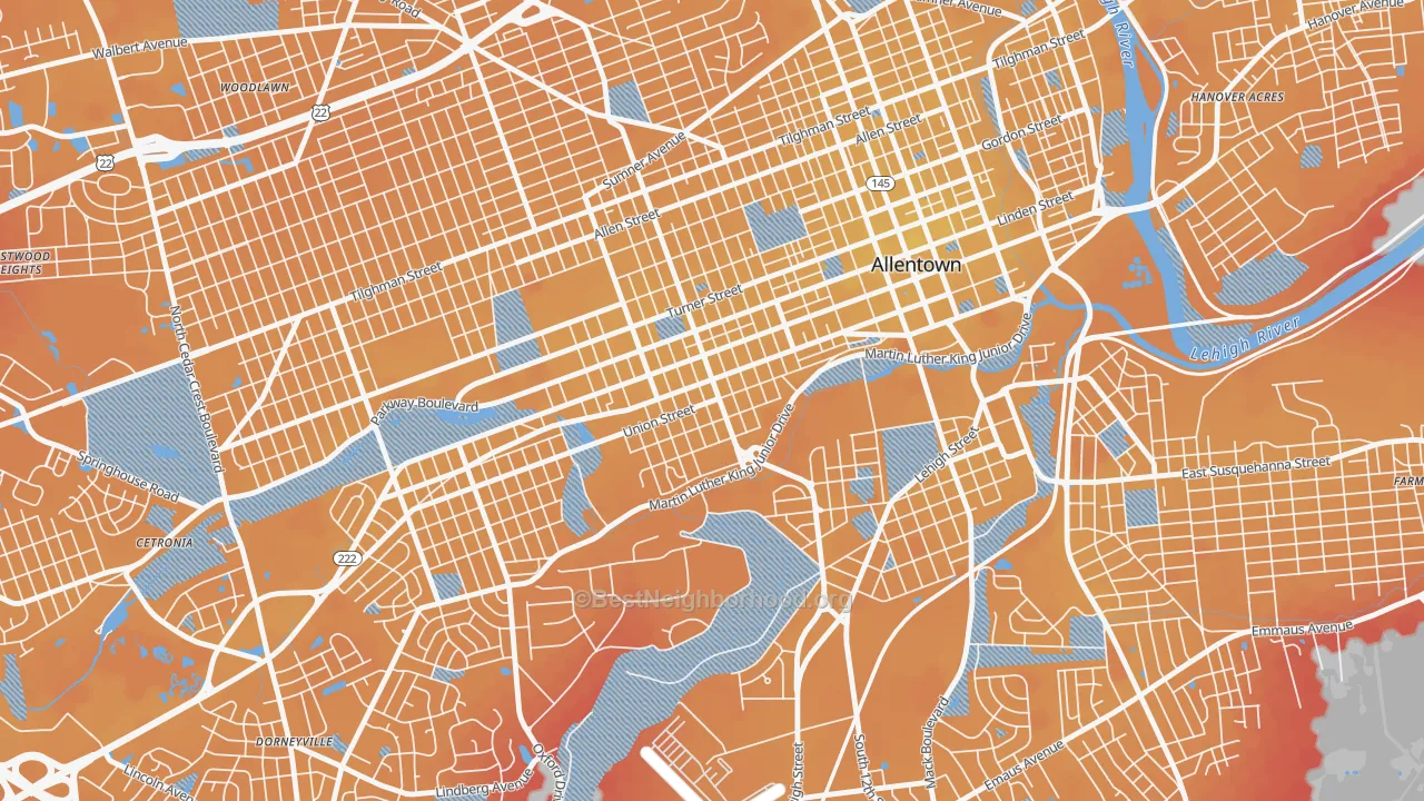 Transit Grade map of West Walnut, Allentown, PA