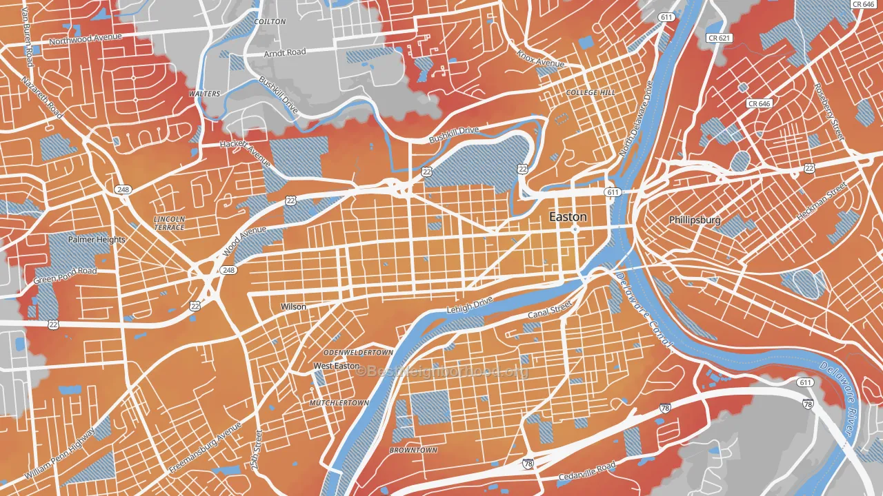 Transit Grade map of West Ward, Easton, PA