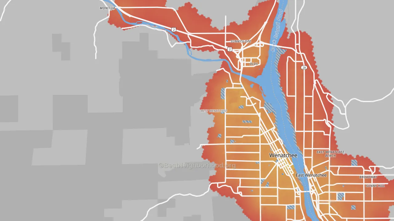 Transit Grade map of West Wenatchee, WA