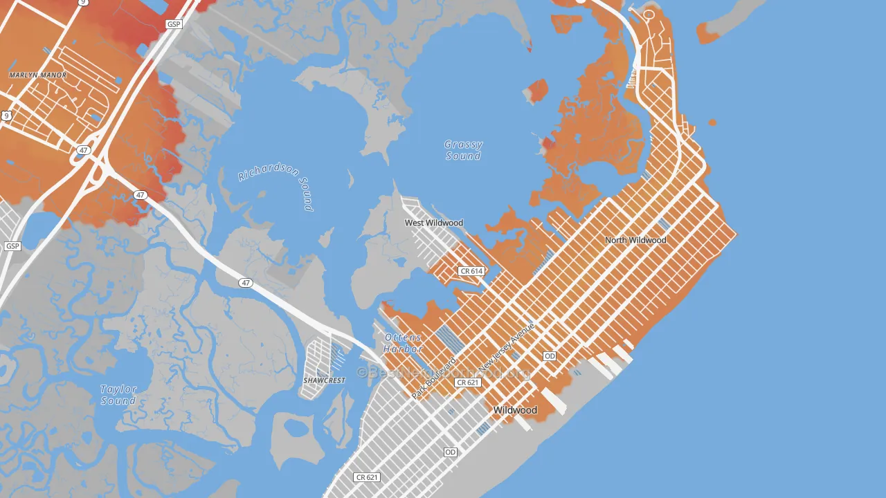 Transit Grade map of West Wildwood, NJ