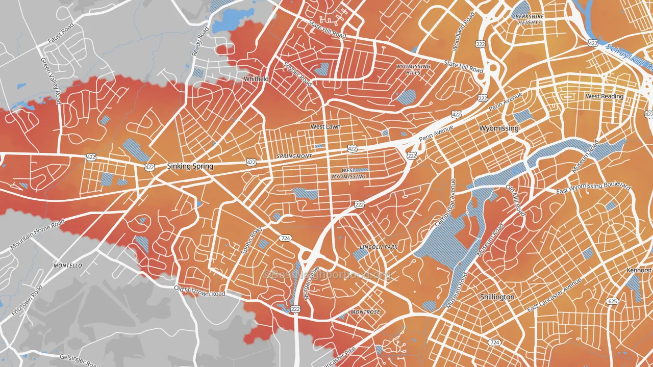 Transit Grade map of West Wyomissing, PA