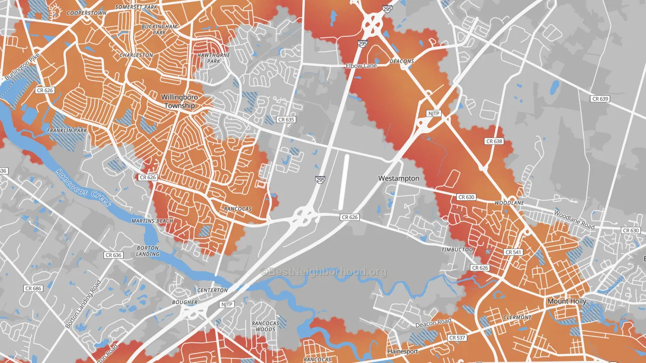 Transit Grade map of Westampton, NJ