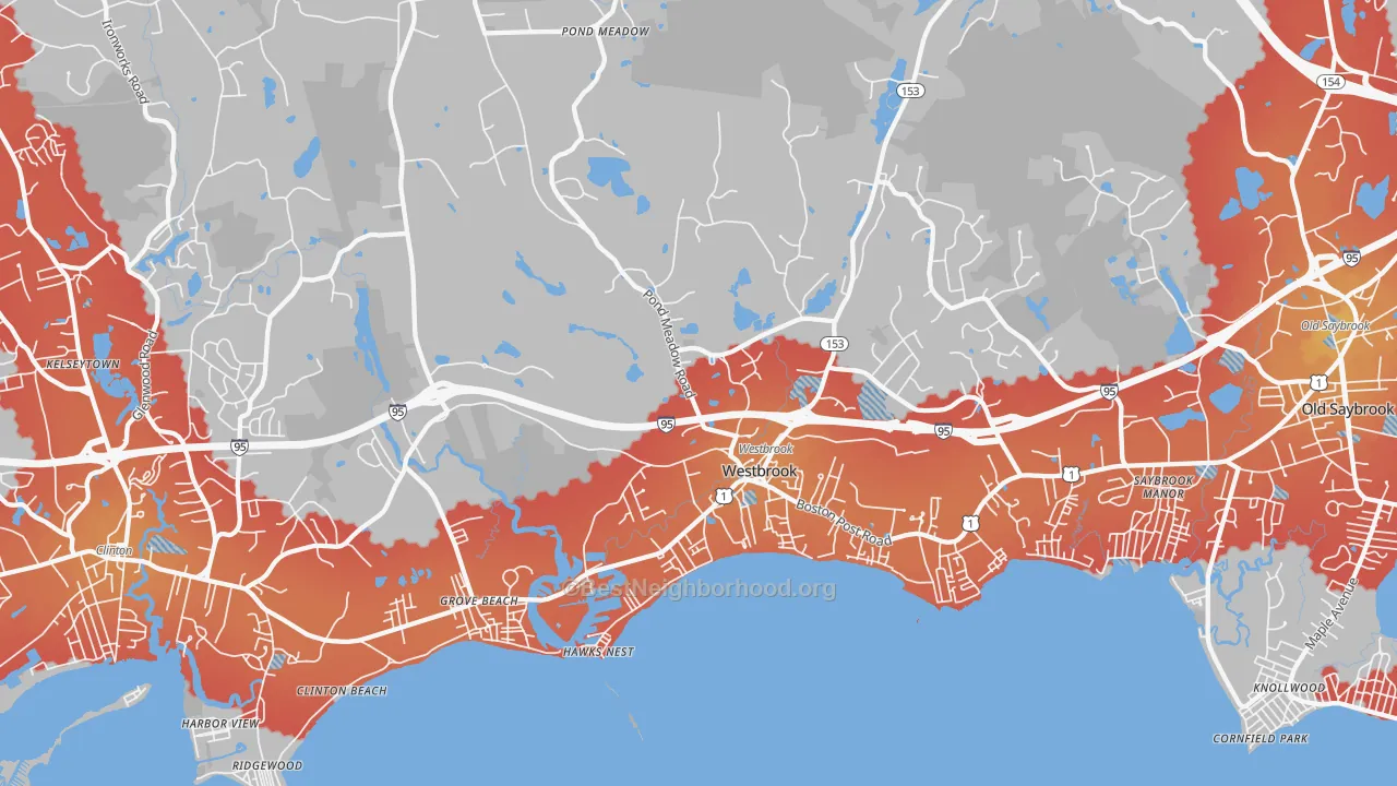 Transit Grade map of Westbrook, CT