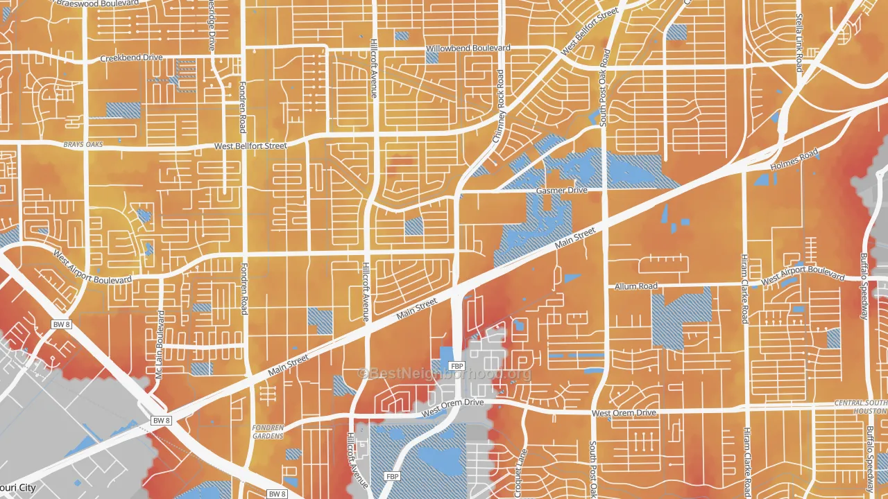 Transit Grade map of Westbury, Houston, TX