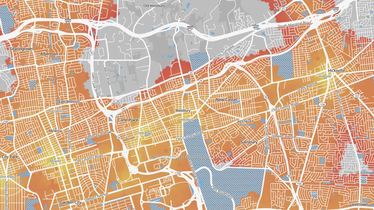 Transit Grade map of Westbury, NY