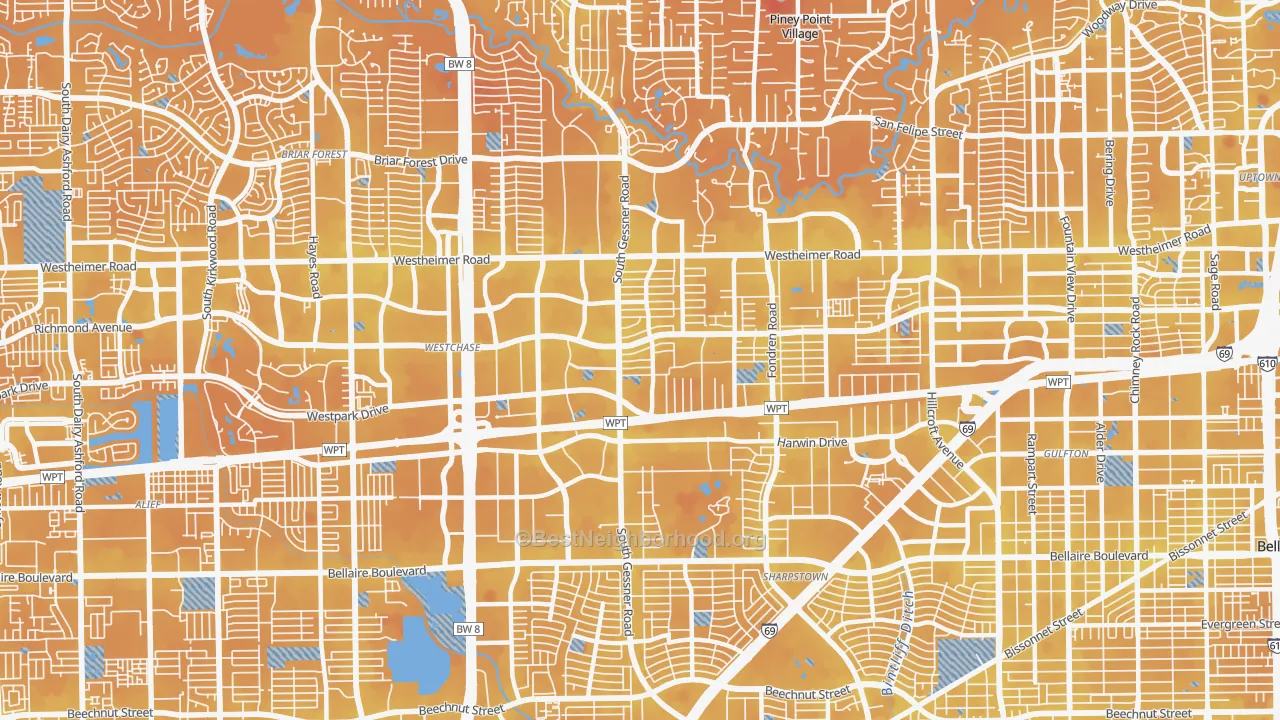 Transit Grade map of Westchase, Houston, TX