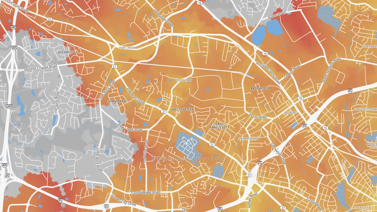Transit Grade map of Westchester, Charlotte, NC
