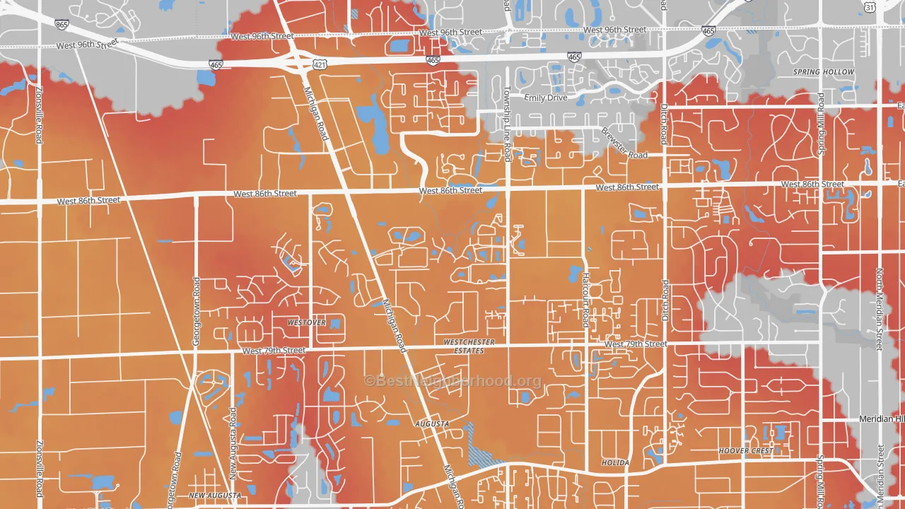 Transit Grade map of Westchester Estates, Indianapolis, IN