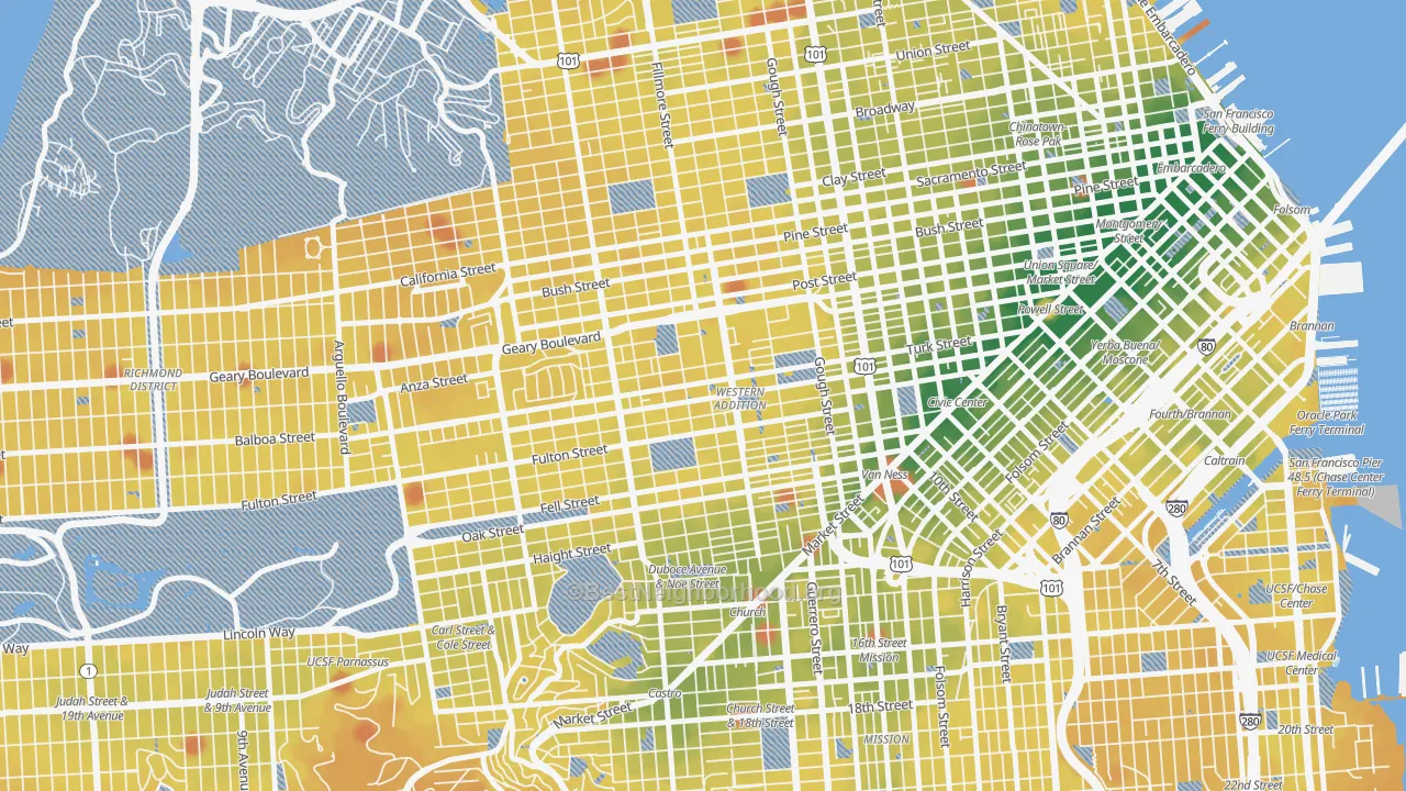 Transit Grade map of Western Addition, San Francisco, CA