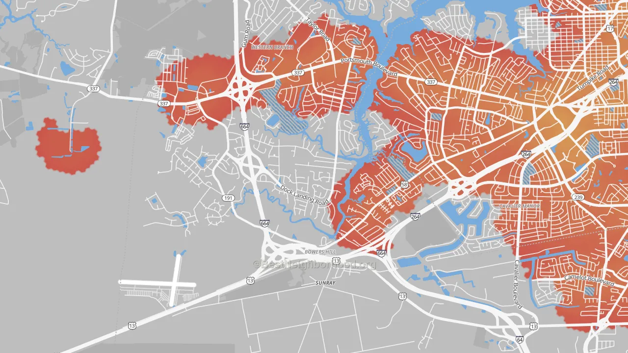 Transit Grade map of Western Branch South, Chesapeake, VA