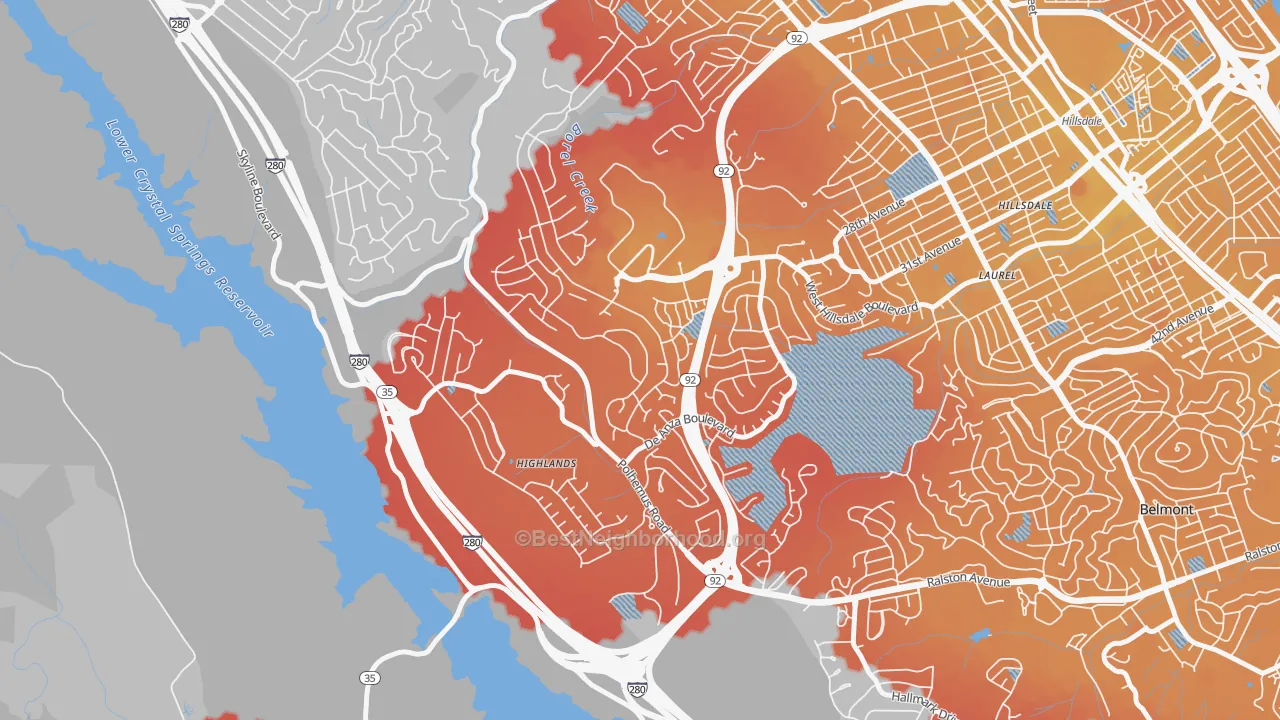 Transit Grade map of Western Hills, San Mateo, CA