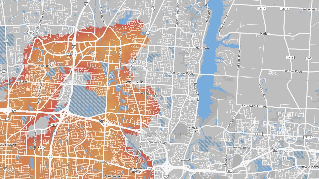 Transit Grade map of Westerville, OH