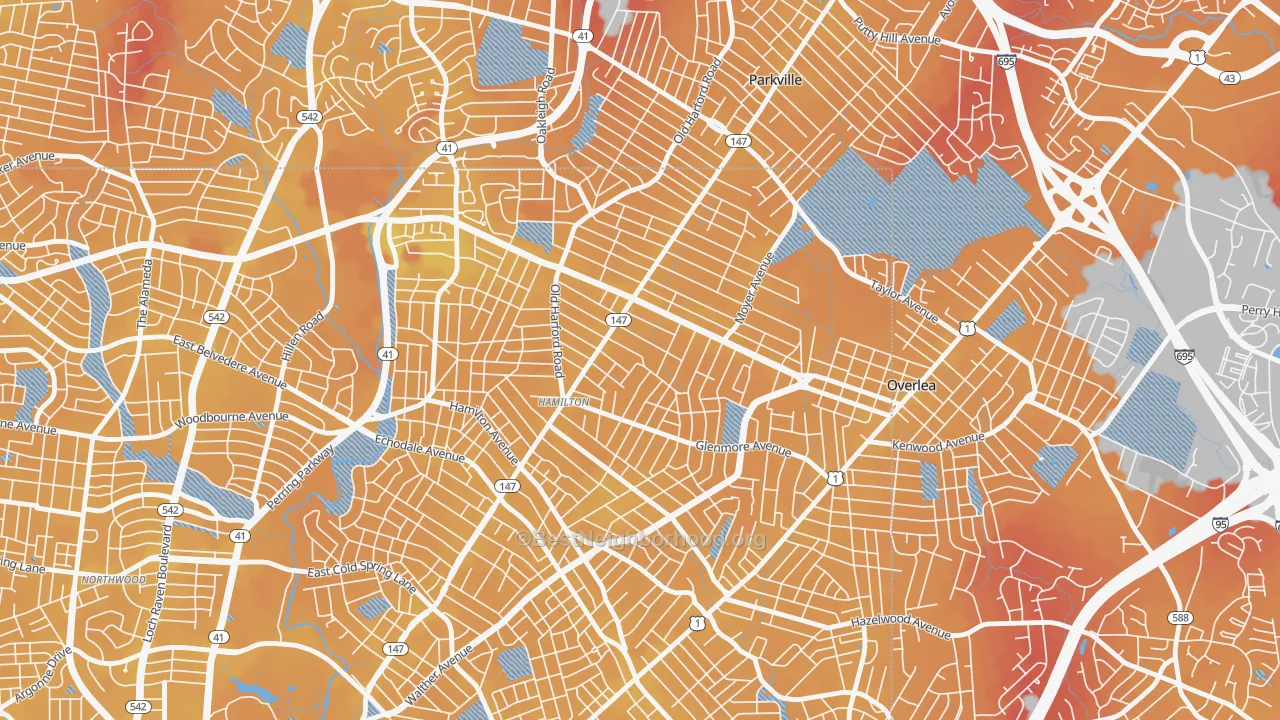 Transit Grade map of Westfield, Baltimore, MD