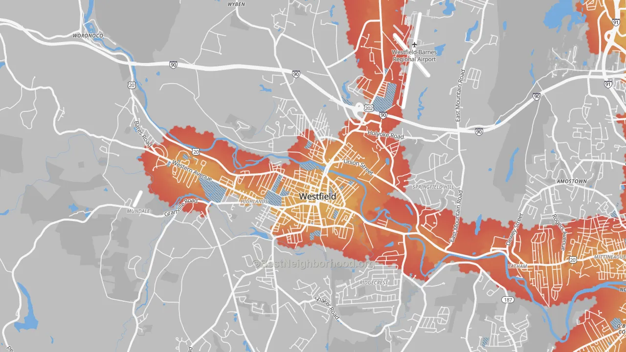 Transit Grade map of Westfield, MA