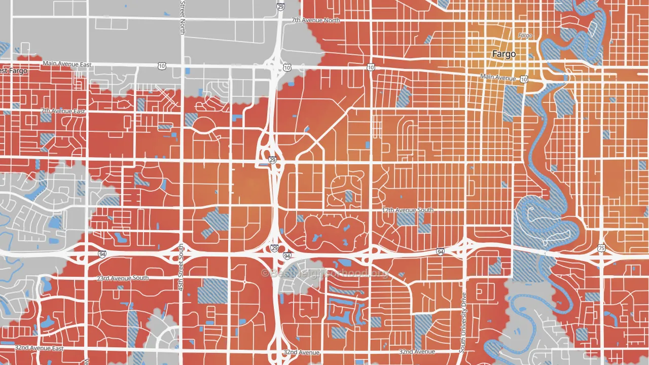 Transit Grade map of Westgate, Fargo, ND