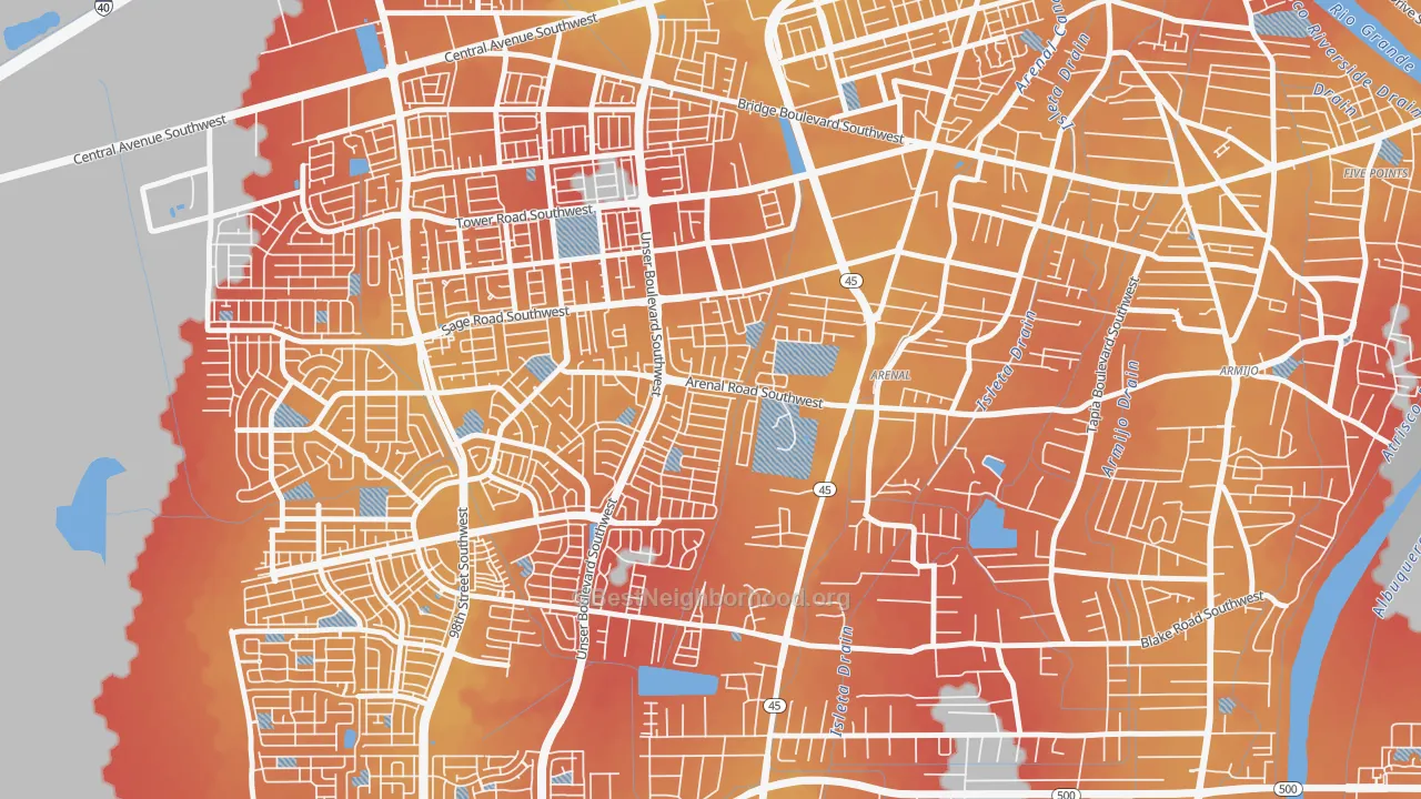 Transit Grade map of Westgate Vecinos, Albuquerque, NM