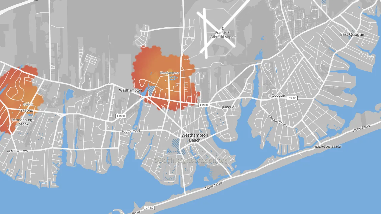 Transit Grade map of Westhampton Beach, NY