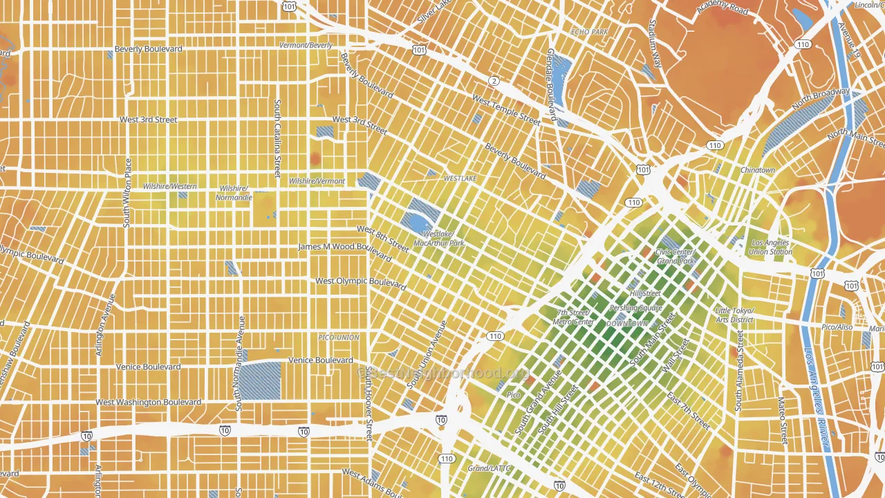 Transit Grade map of Westlake, Los Angeles, CA