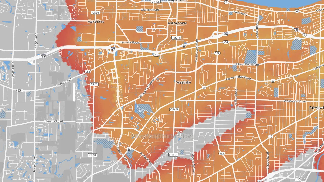 Transit Grade map of Westlake, OH