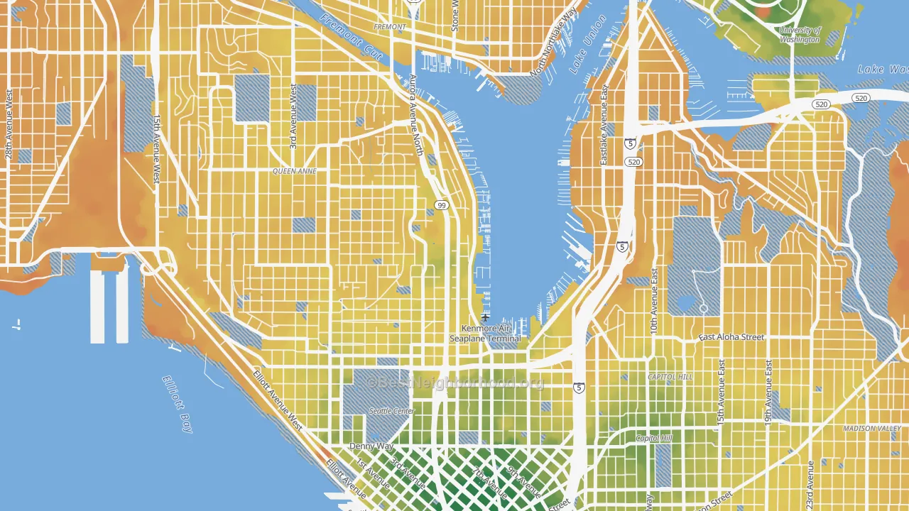 Transit Grade map of Westlake, Seattle, WA