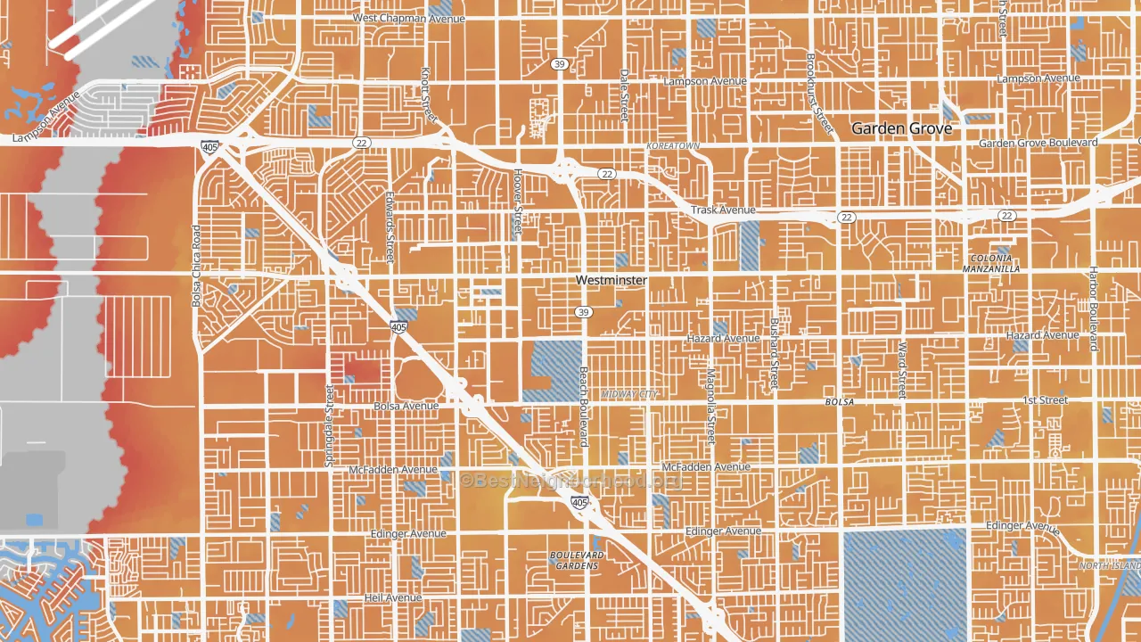 Transit Grade map of Westminster, CA