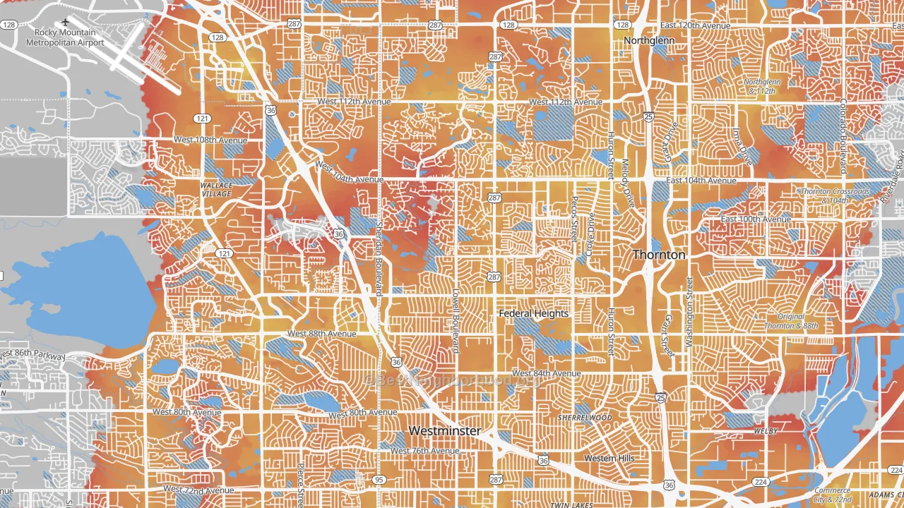 Transit Grade map of Westminster, CO