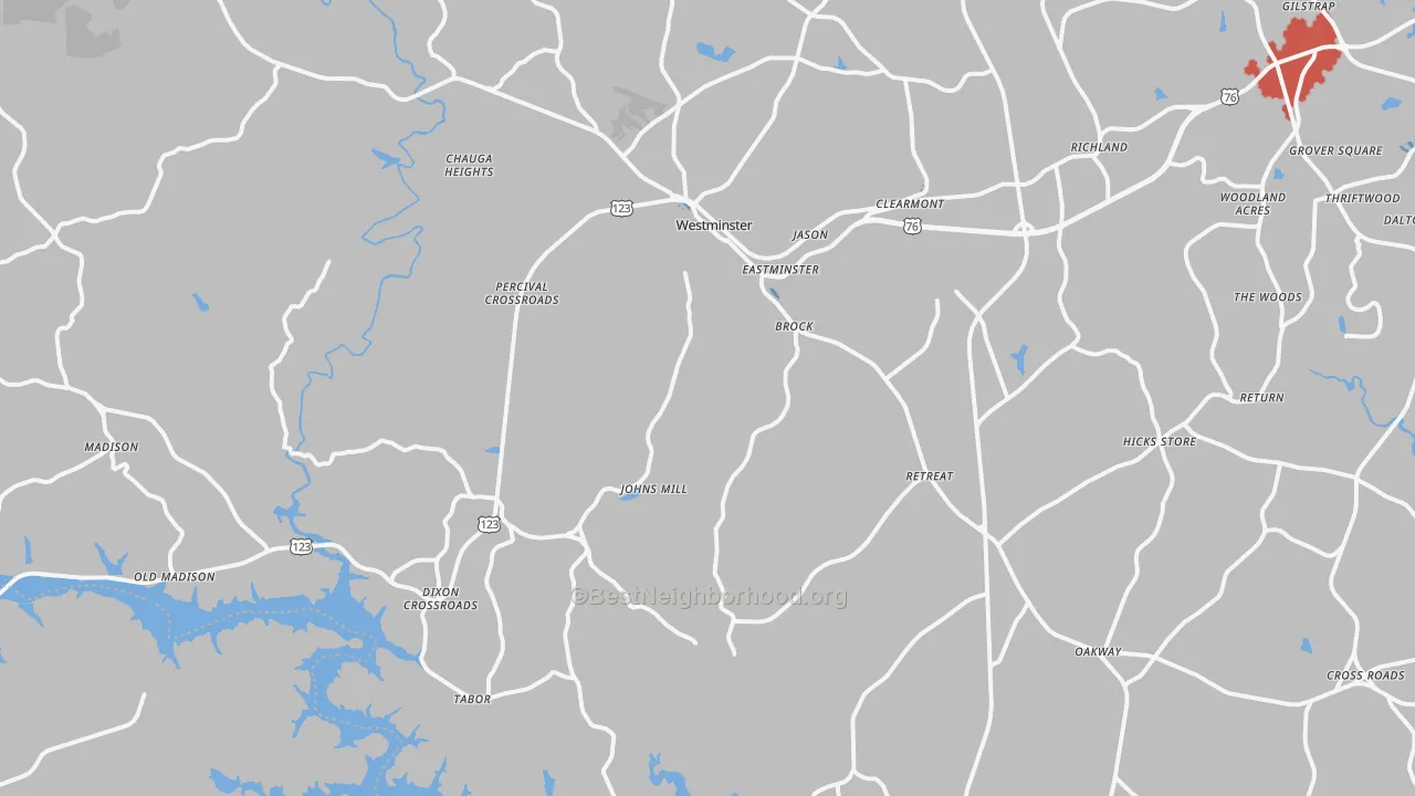 Transit Grade map of Westminster, SC