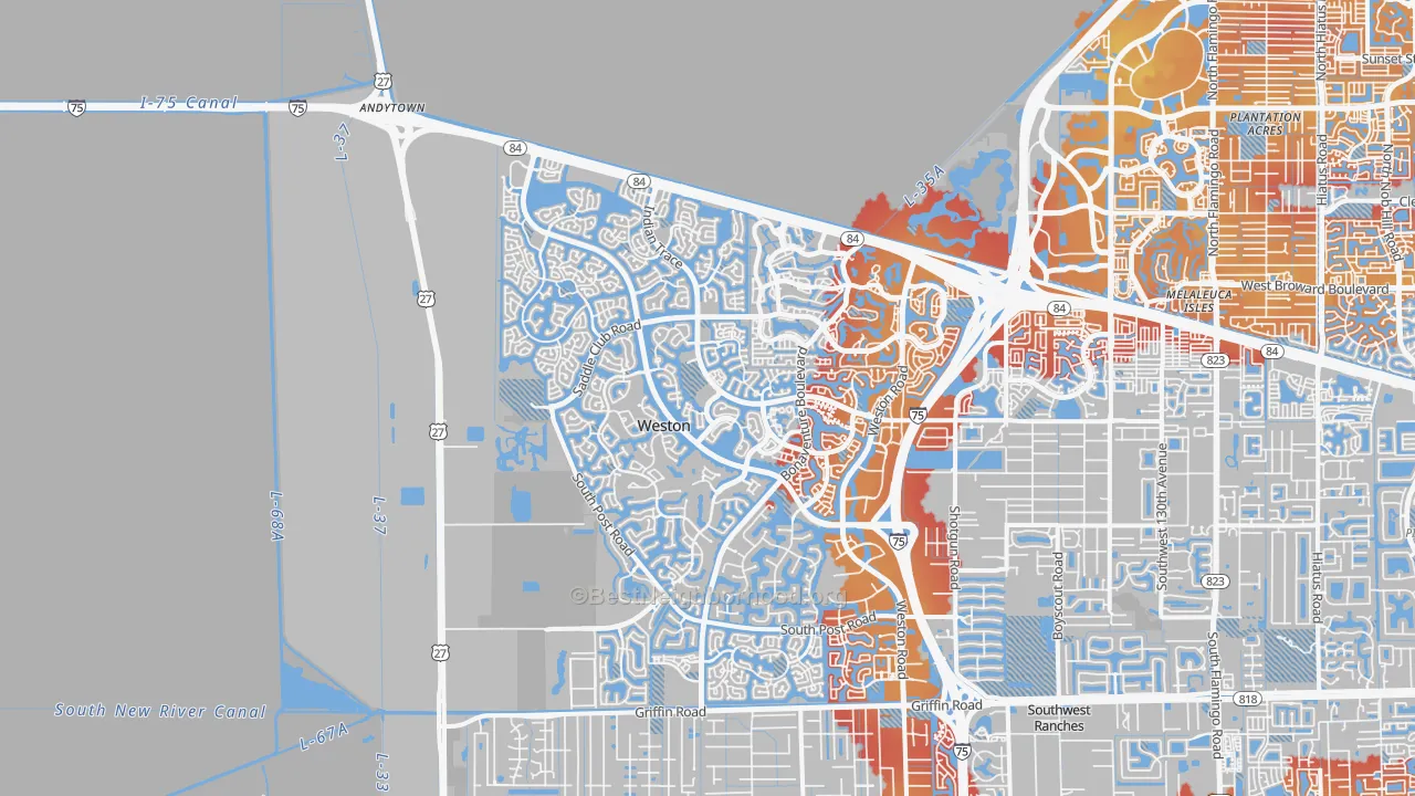 Transit Grade map of Weston, FL