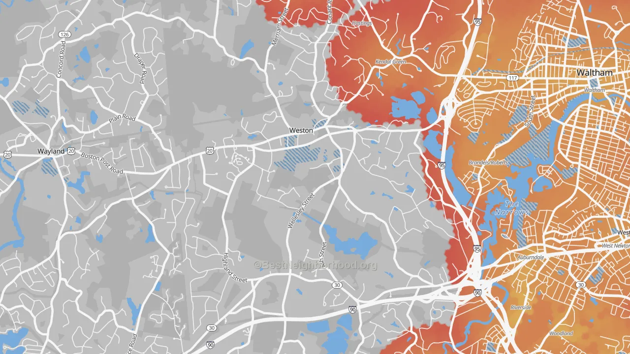 Transit Grade map of Weston, MA